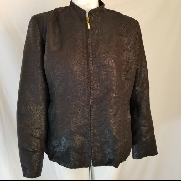 BLACK SHIMMER ZIP UP BLAZER CASUAL M - Picture 1 of 6
